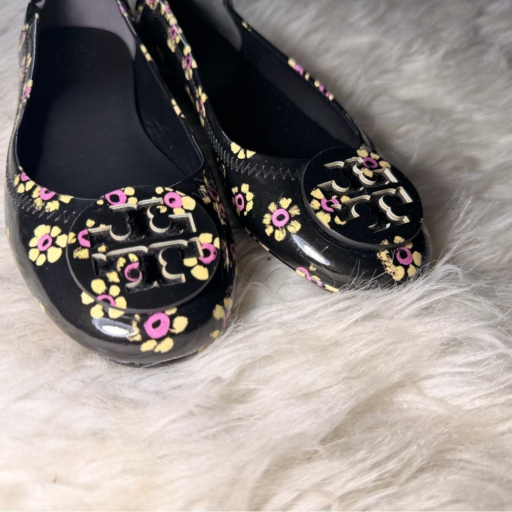 Tory Burch Black and Pink Floral Flats - Picture 3 of 5